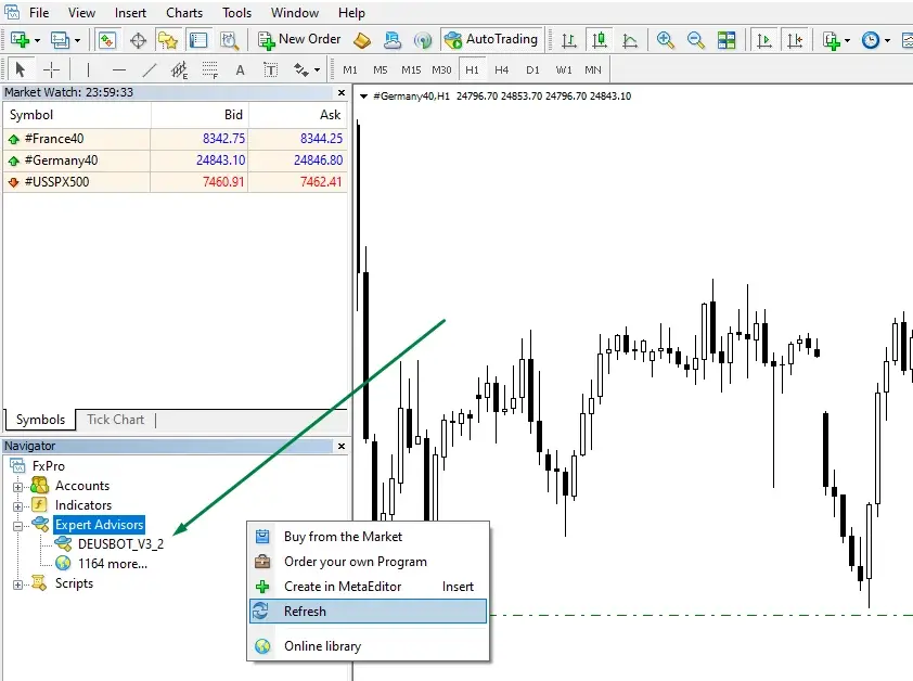 Refresh the Expert Advisors list in the MetaTrader 4 Navigator